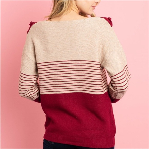 NWT Burgundy Long Sleeve Ruffle Sweater S, M, L - Picture 4 of 5